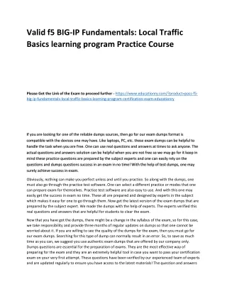 Valid F5 BIG-IP Fundamentals: Local Traffic Basics learning program Practice Cou