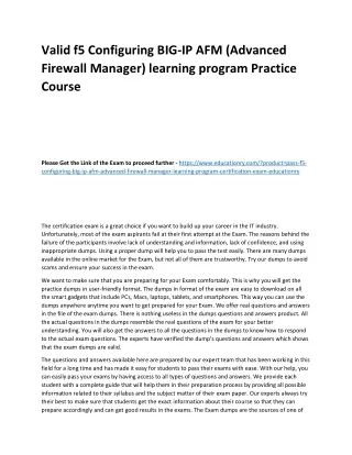 Valid F5 Configuring BIG-IP AFM (Advanced Firewall Manager) learning program Pra