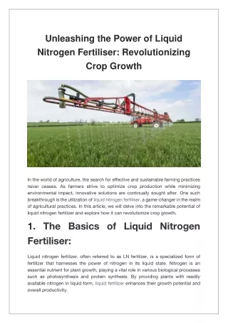 Unleashing the Power of Liquid Nitrogen Fertiliser Revolutionizing Crop Growth
