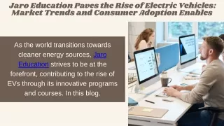 Jaro Education Paves the Rise of Electric Vehicles Market Trends and Consumer Adoption Enables