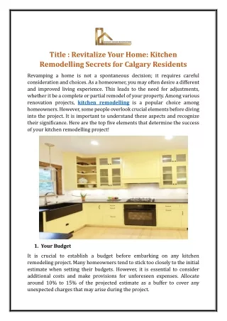 Revitalize Your Home: Kitchen Remodelling Secrets for Calgary Residents