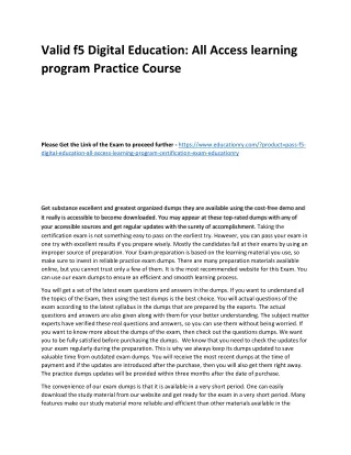 Valid F5 Digital Education: All Access learning program Practice Course