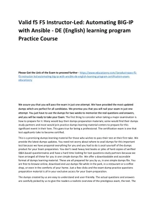 Valid F5 Instructor-Led: Automating BIG-IP with Ansible - DE (English) learning