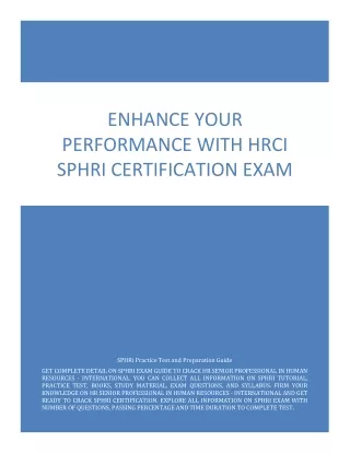 ENHANCE YOUR PERFORMANCE WITH HRCI SPHRI CERTIFICATION EXAM