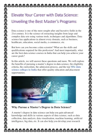 Elevate Your Career with Data Science: Unveiling the Best Master’s Programs