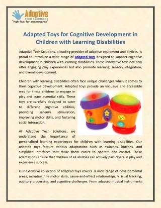 Adapted Toys for Cognitive Development in Children with Learning Disabilities
