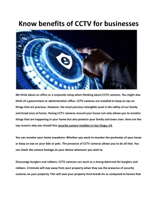 Know benefits of CCTV for businesses