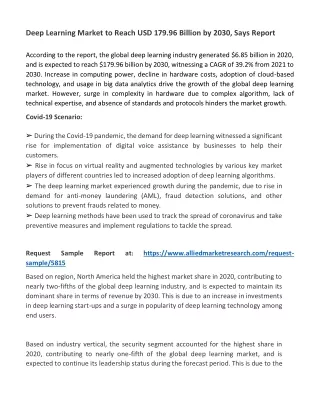 Deep Learning Market to Reach $179.96 Bn, Globally, by 2030 at 39.2% CAGR