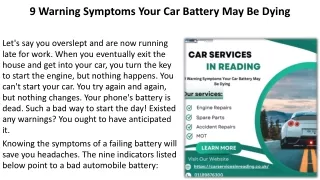 9 Warning Symptoms Your Car Battery May Be