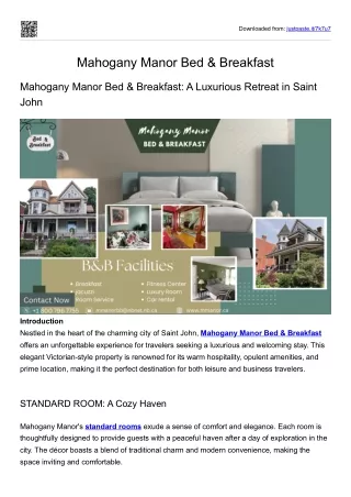 Mahogany Manor Bed & Breakfast in Saint John
