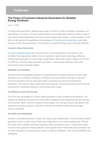 The Power of Cummins Industrial Generators for Reliable Energy Solutions