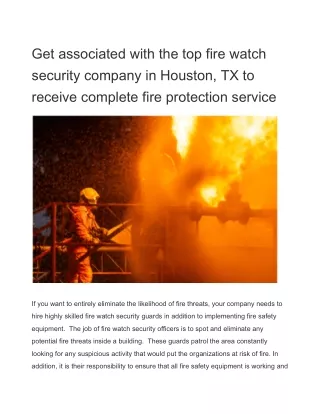 Get associated with the top fire watch security company in Houston, TX to receive complete fire protection service