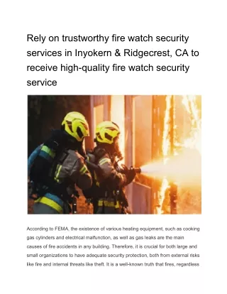 Rely on trustworthy fire watch security services in Inyokern & Ridgecrest, CA to receive high-quality fire watch securit