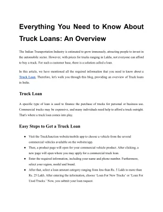 Everything You Need to Know About Truck Loans: An Overview