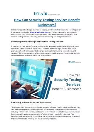 How Can Security Testing Services Benefit Businesses