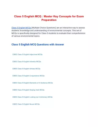 Class 5 English MCQ : Master Key Concepts for Exam Preparation