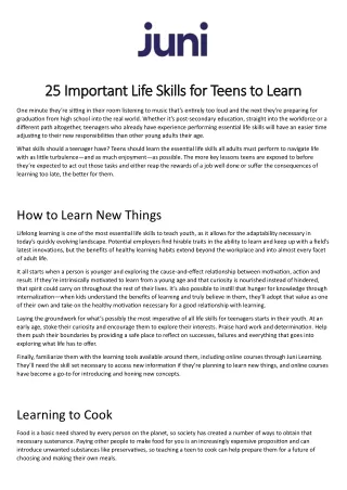 Teens for Success with Juni Learning: Essential Life Skills Every Teenager