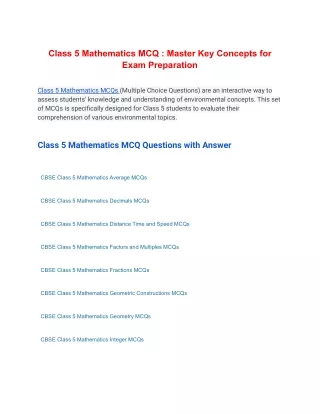 Class 5 Mathematics MCQ : Master Key Concepts for Exam Preparation
