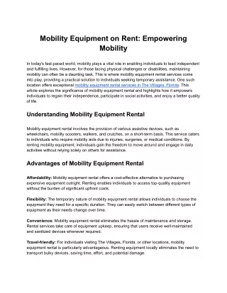 Mobility Equipment on Rent: Empowering Mobility