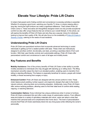 Elevate Your Lifestyle: Pride Lift Chairs