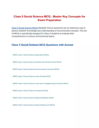 Class 5 Social Science MCQ : Master Key Concepts for Exam Preparation