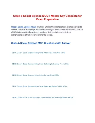 Class 6 Social Science MCQ : Master Key Concepts for Exam Preparation