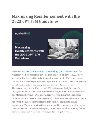 Maximizing Reimbursement with the 2023 CPT E-M Guidelines