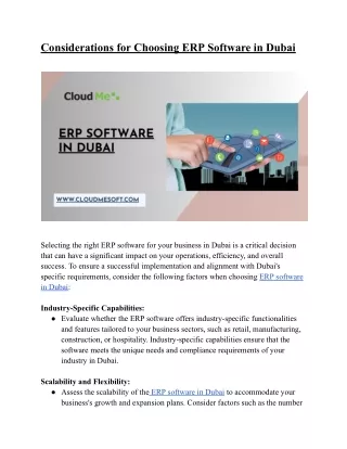 Considerations for Choosing ERP Software in Dubai