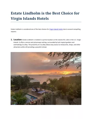 Estate Lindholm is the Best Choice for Virgin Islands Hotels