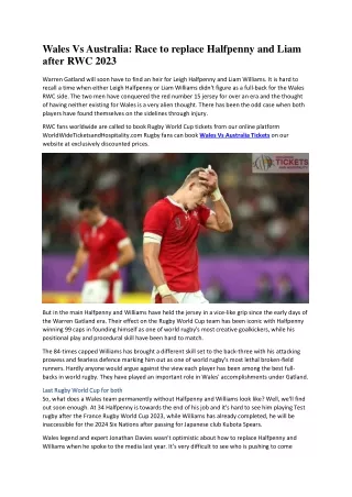 Wales Vs Australia Race to replace Halfpenny and Liam after RWC 2023