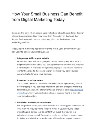 How Your Small Business Can Benefit from Digital Marketing Today