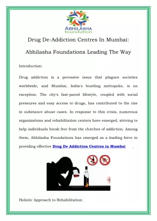 Drug De Addiction Centres in Mumbai Call-8484929037