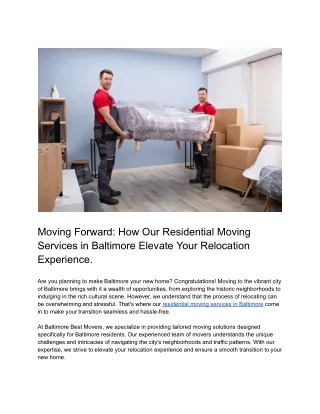 Moving Forward_ How Our Residential Moving Services in Baltimore Elevate Your Relocation Experience