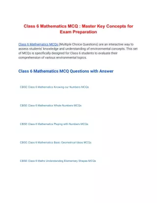 Class 6 Mathematics MCQ : Master Key Concepts for Exam Preparation