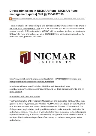 Direct admission in NICMAR Pune-mba-bba-guidance2.blogspot.com- NICMAR Pune management quota Call  9354992359