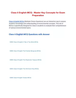 Class 6 English MCQ :  Master Key Concepts for Exam Preparation