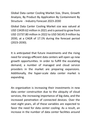 Global Data canter Cooling Market Size
