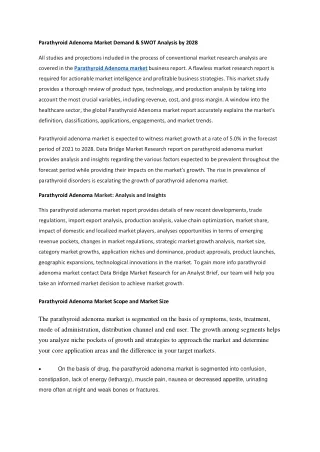 Parathyroid Adenoma Market Demand & SWOT Analysis by 2028