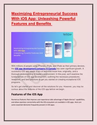 Maximizing Entrepreneurial Success With iOS App- Unleashing Powerful Features and Benefits