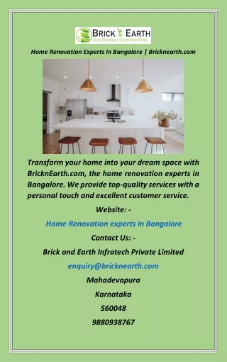 Home Renovation Experts In Bangalore  Bricknearth