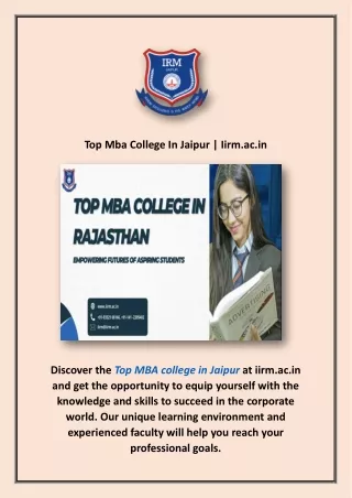 Top Mba College In Jaipur | Iirm.ac.in