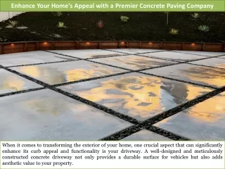 Enhance Your Homes Appeal with a Premier Concrete Paving Company