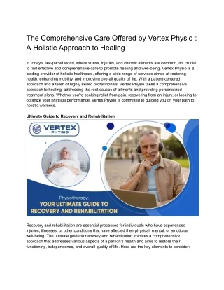 The Comprehensive Care Offered by Vertex Physio  A Holistic Approach to Healing