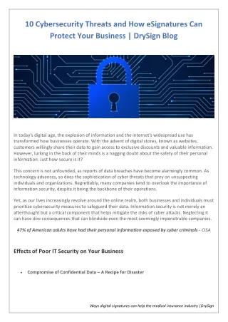 10 Cybersecurity Threats and How eSignatures Can Protect Your Business