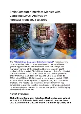 Brain Computer Interface Market with Complete SWOT Analysis by Forecast