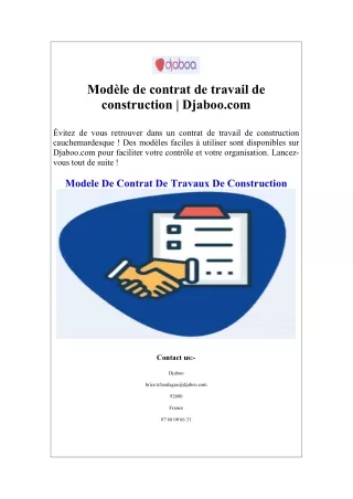 Modèle de contrat de travail de construction Djaboo.com