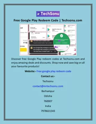 Free Google Play Redeem Code  Techsonu