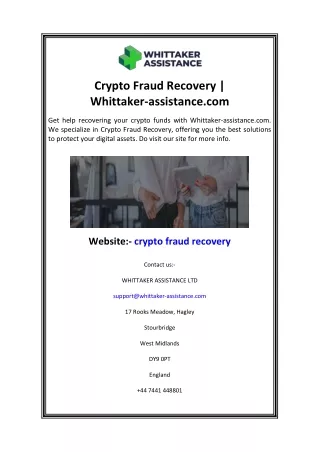 Crypto Fraud Recovery Whittaker-assistance.com
