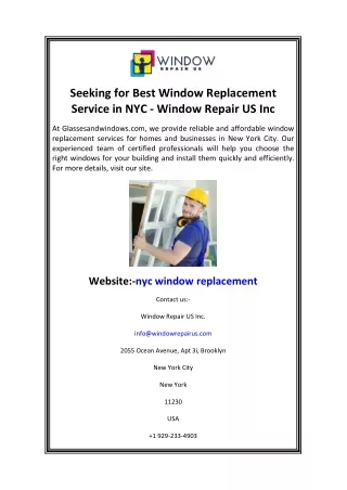 Seeking for Best Window Replacement Service in NYC - Window Repair US Inc