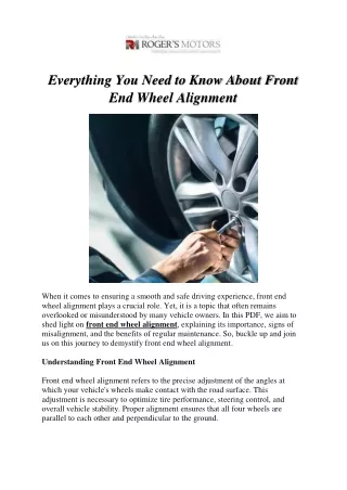 Everything You Need to Know About Front End Wheel Alignment